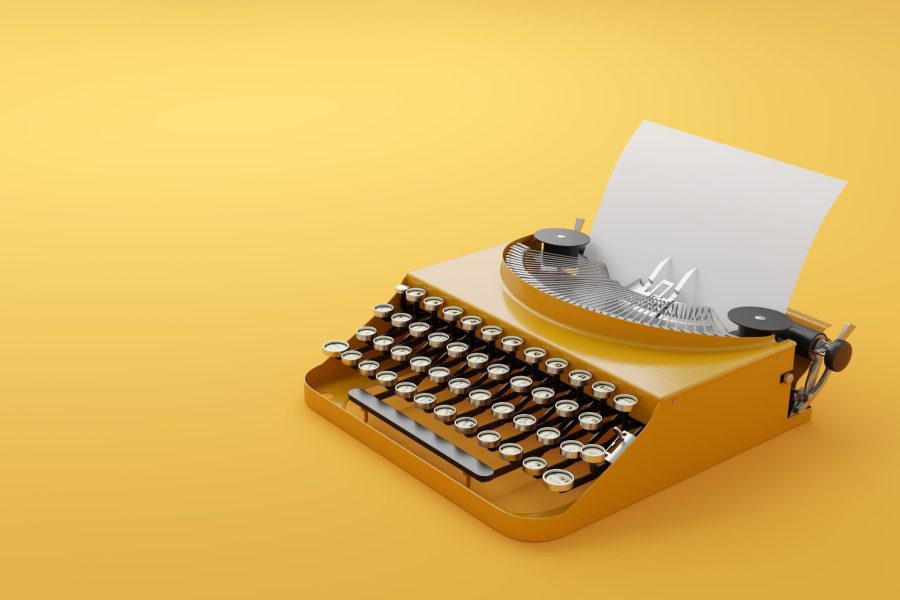 Retro vintage typewriter with blank piece of paper in single color modern style